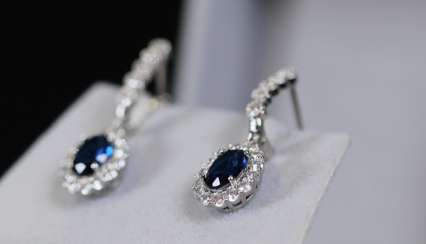 Blue Diamond Earrings | Sapphire Blue Earrings | Blue Oval Earrings