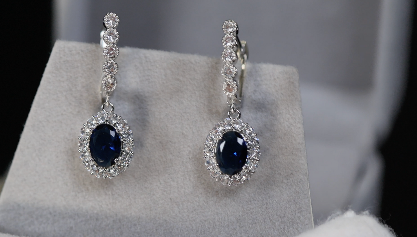 Blue Diamond Earrings | Sapphire Blue Earrings | Blue Oval Earrings