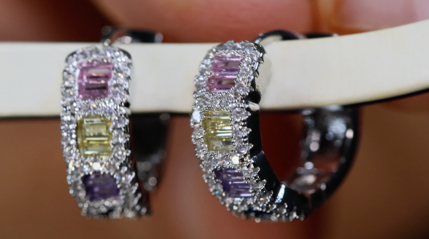 Rainbow Diamond Earrings | Rainbow Diamond Hoop Earrings