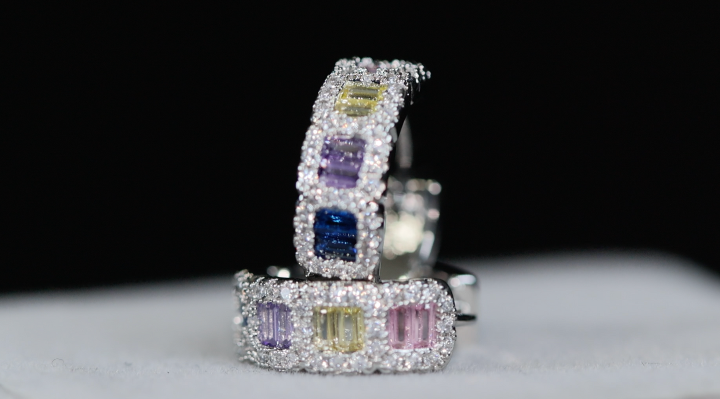 Rainbow Diamond Earrings | Rainbow Diamond Hoop Earrings