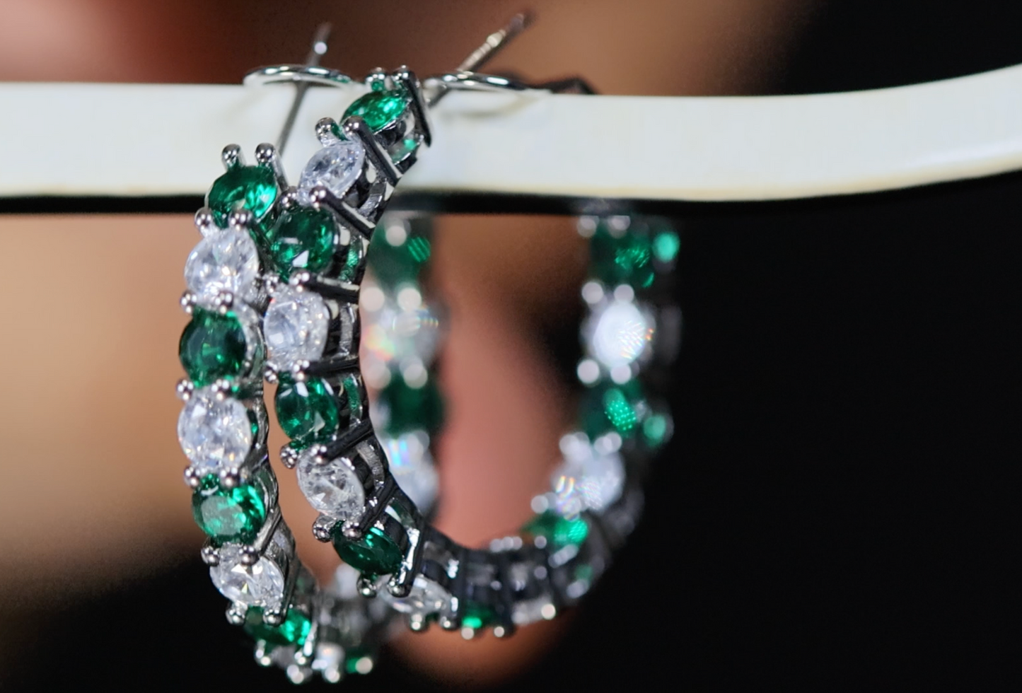 Big Green Diamond Hoop Earrings