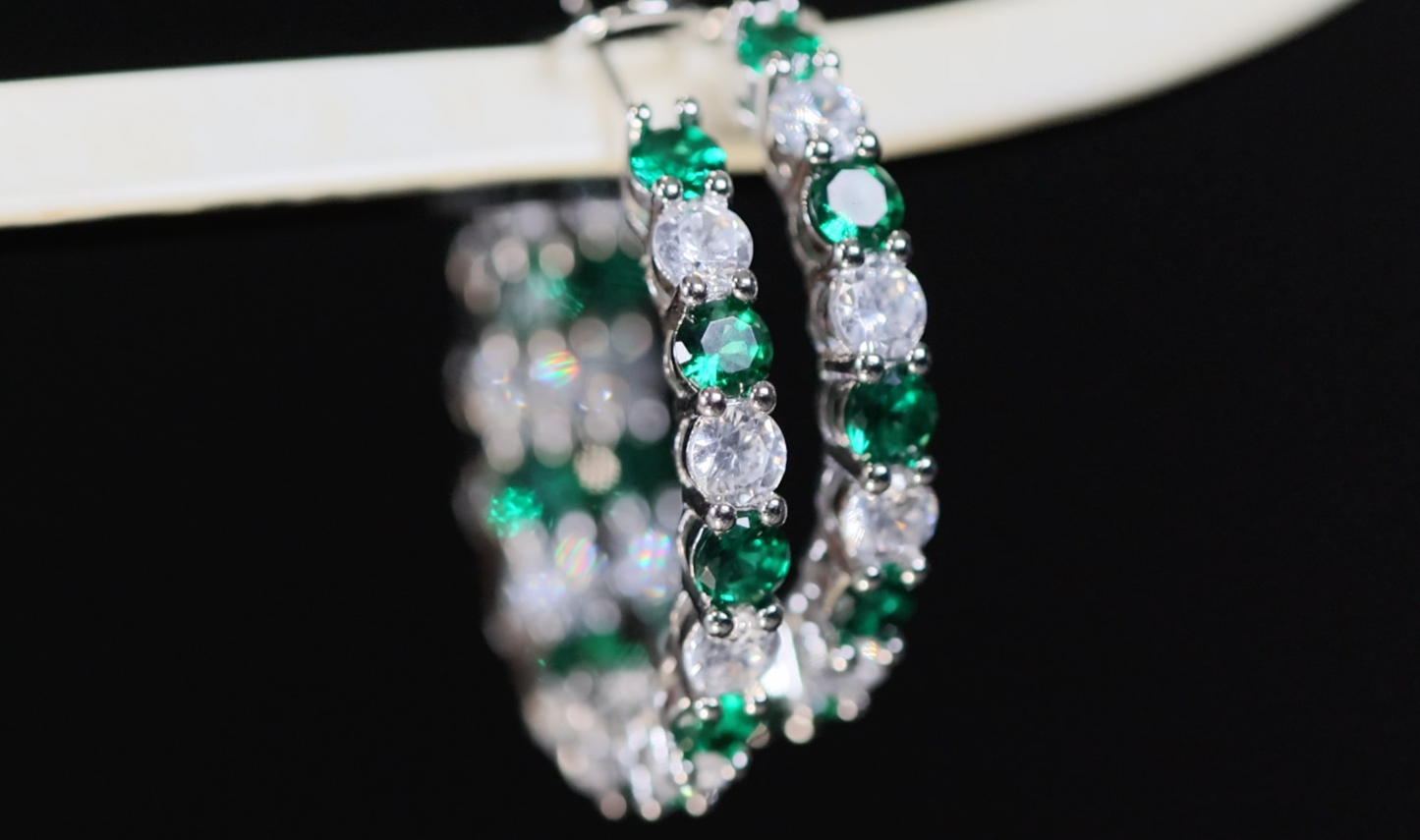 Big Green Diamond Hoop Earrings