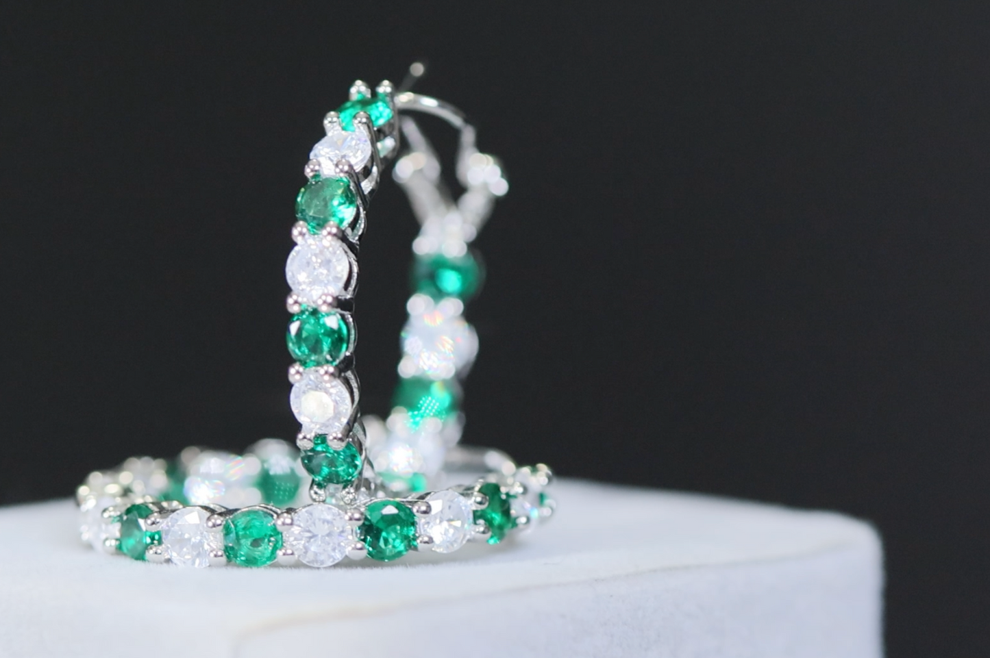 Big Green Diamond Hoop Earrings
