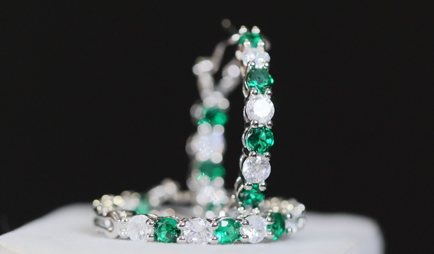 Big Green Diamond Hoop Earrings