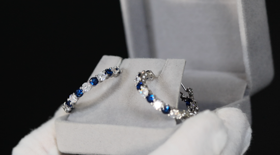 Blue Diamond Hoop Earrings