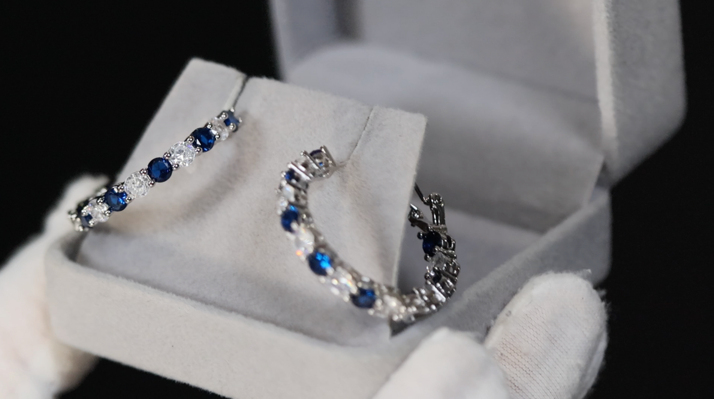 Blue Diamond Hoop Earrings