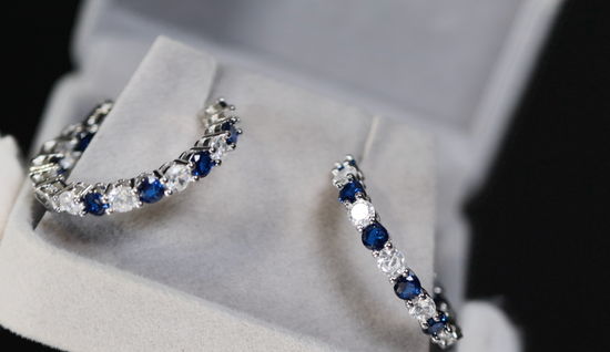 Blue Diamond Hoop Earrings | Blue Diamond Earrings | Sapphire Earrings