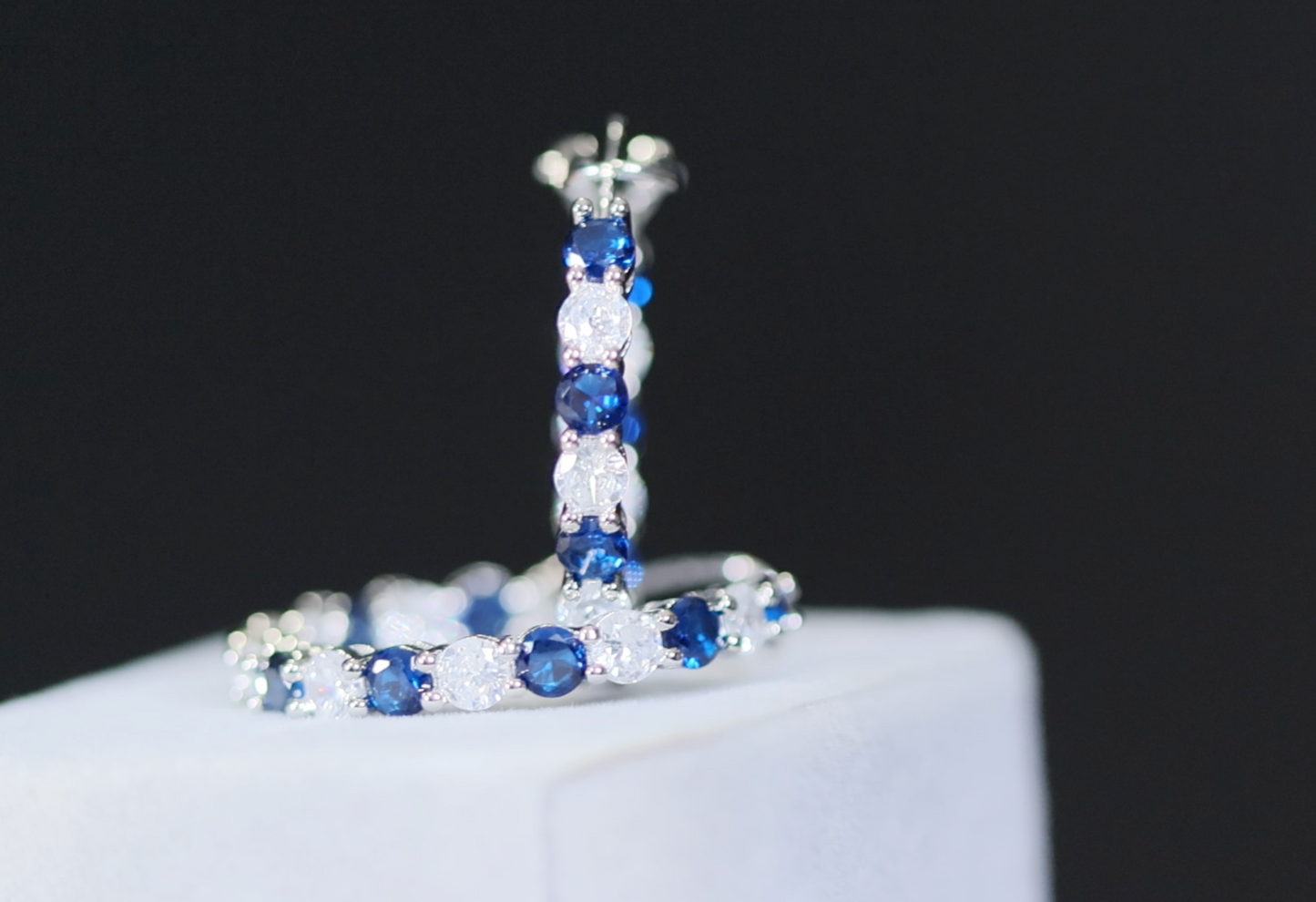 Blue Diamond Hoop Earrings | Blue Diamond Earrings | Sapphire Earrings