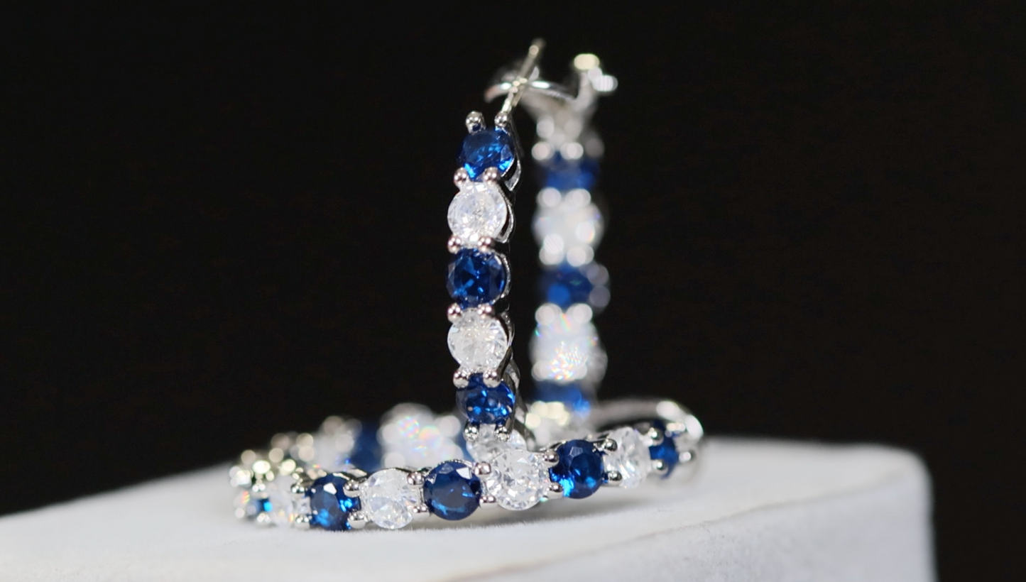 Blue Diamond Hoop Earrings | Blue Diamond Earrings | Sapphire Earrings