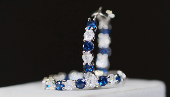 Blue Diamond Hoop Earrings | Blue Diamond Earrings | Sapphire Earrings