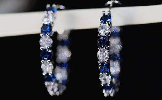 Blue Diamond Hoop Earrings | Blue Diamond Earrings | Sapphire Earrings