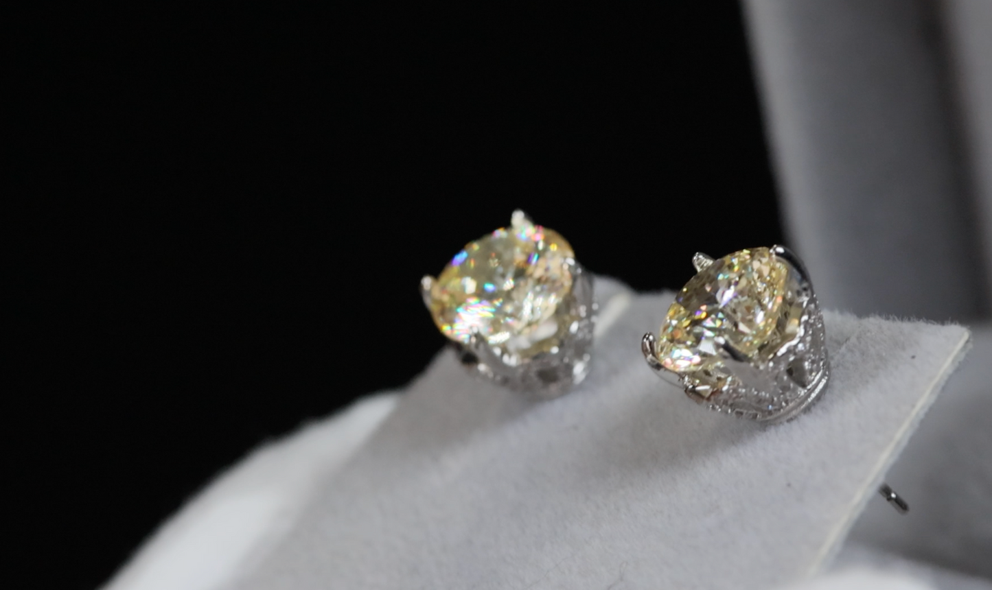 Womens Yellow Diamond Ear Studs | Big Yellow Diamond Earrings