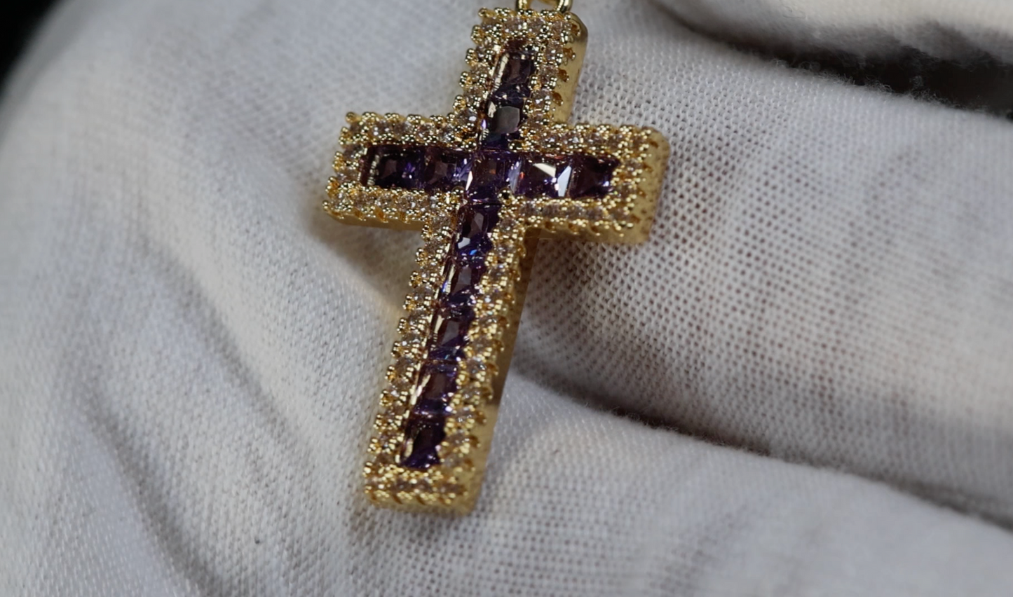 Purple Diamond Cross Pendant | Gold Diamond Cross