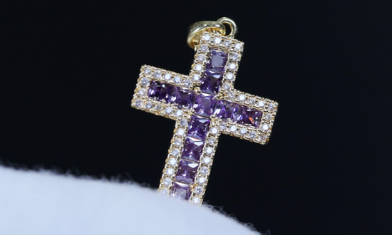 Purple Diamond Cross Pendant | Gold Diamond Cross