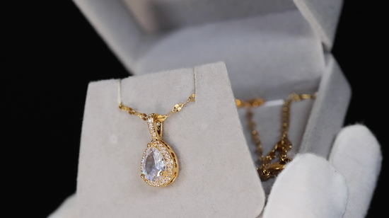 Gold Pear Cut Diamond Pendant | Gold Teardrop Pendant