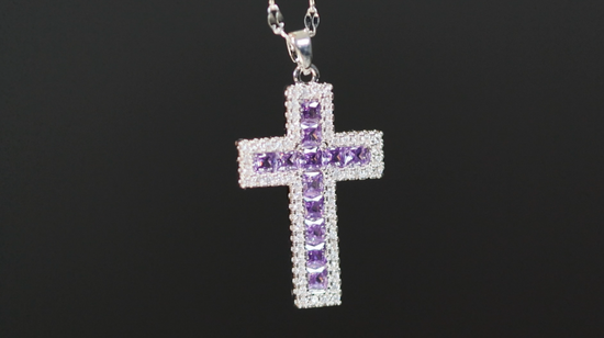 Purple Diamond Cross Pendant | Princess Cut Diamond Cross