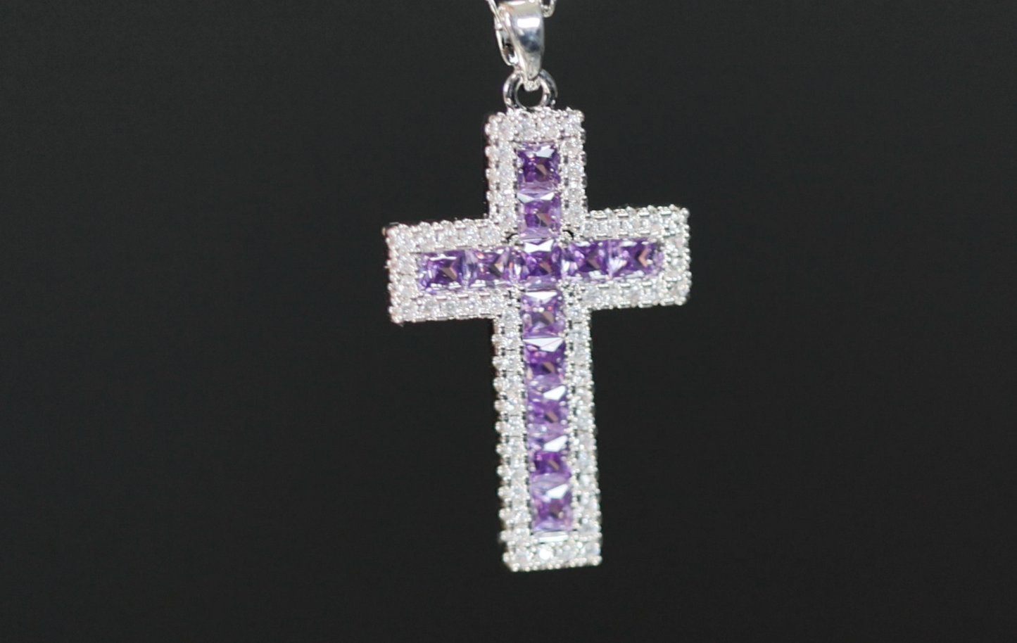 Purple Diamond Cross Pendant | Princess Cut Diamond Cross