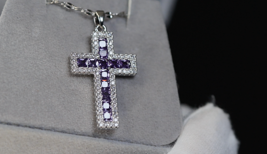 Purple Diamond Cross Pendant | Princess Cut Diamond Cross