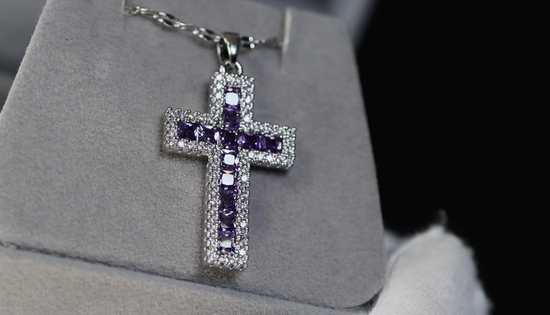 Purple Diamond Cross Pendant | Princess Cut Diamond Cross