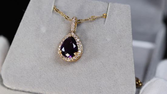 Purple Diamond Pendant | Gold Purple Diamond Pendant | Pear Cut Diamond Pendant