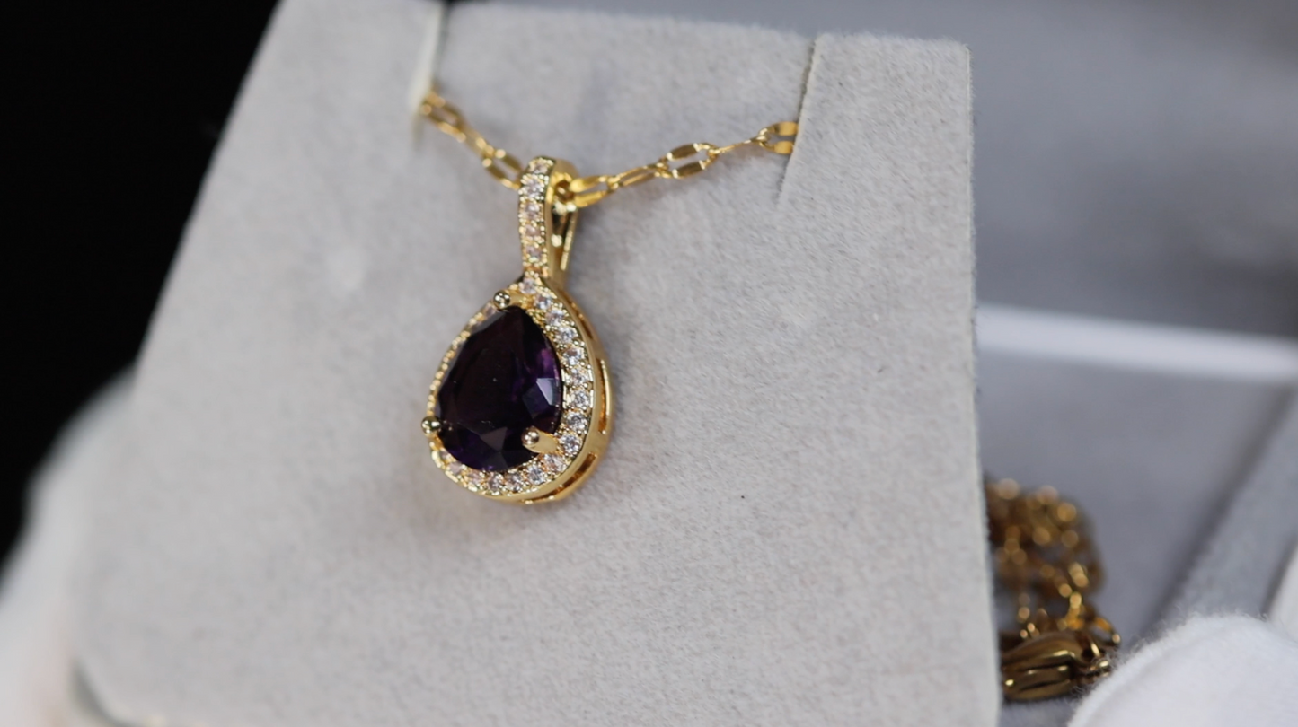 Purple Diamond Pendant | Gold Purple Diamond Pendant | Pear Cut Diamond Pendant