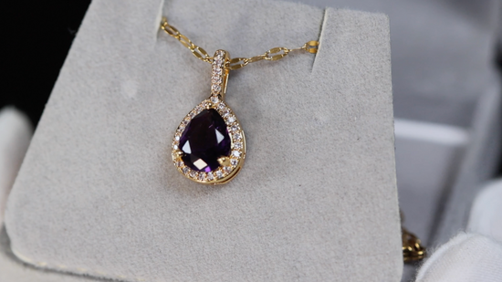 Purple Diamond Pendant | Gold Purple Diamond Pendant | Pear Cut Diamond Pendant