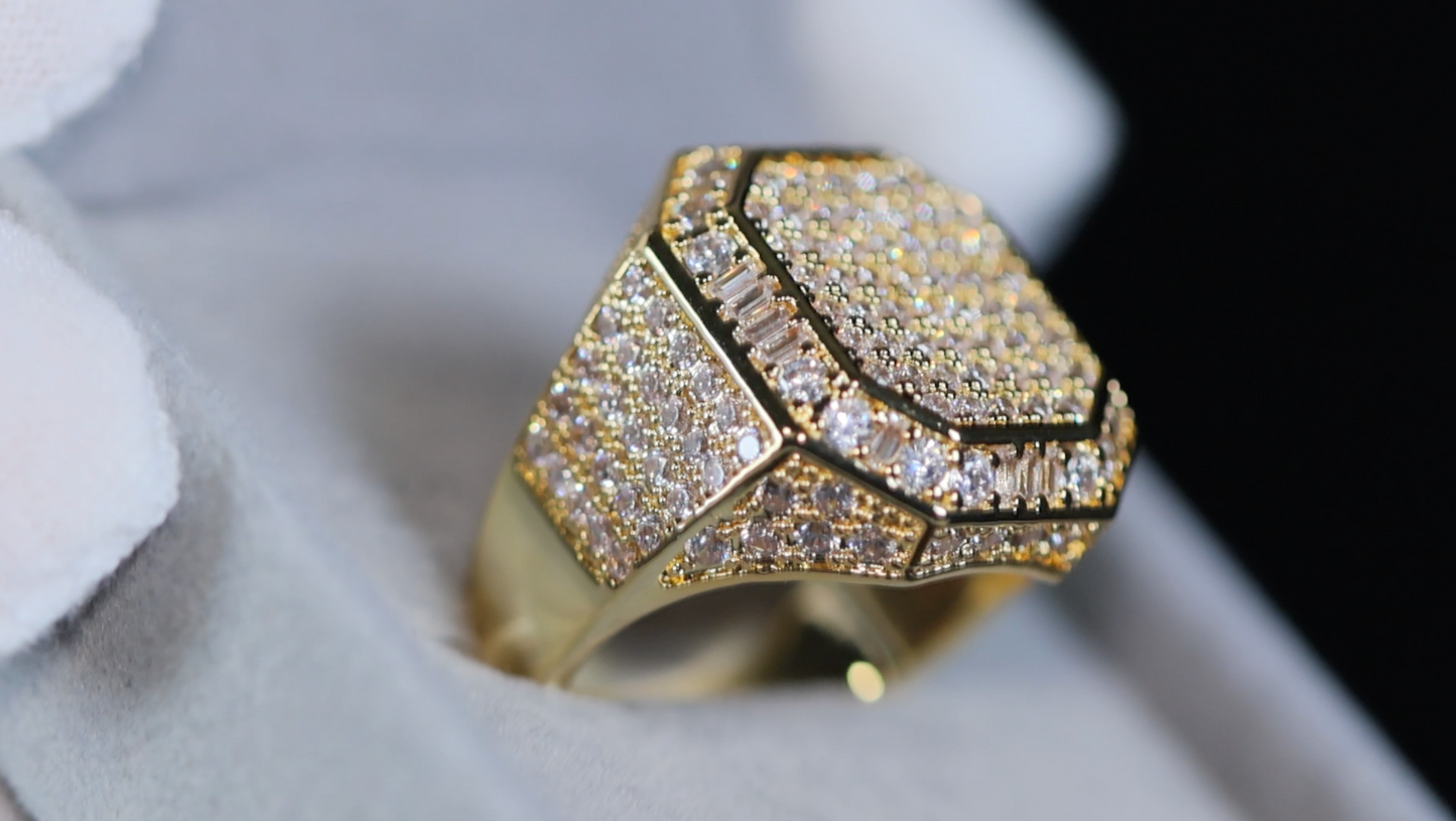 Mens Gold Diamond Ring | Mens Gold Iced Out Ring | Mens  Big Gold Ring