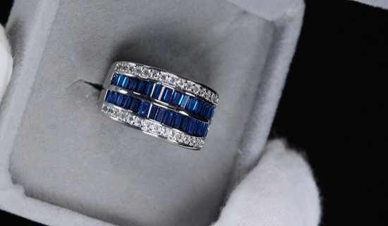 Mens Blue Diamond Ring | Mens Baguette Blue Diamond Ring