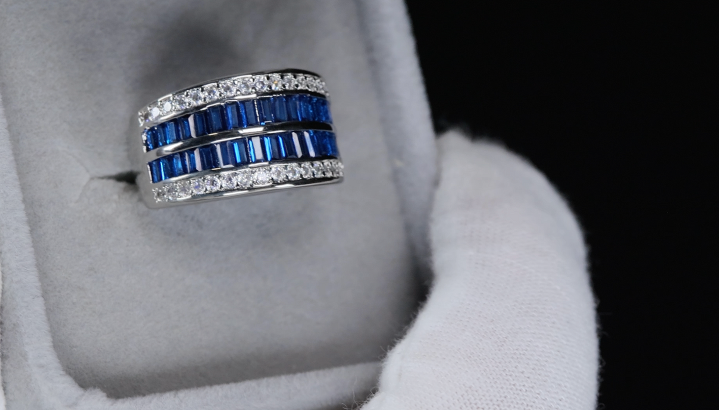 Mens Blue Diamond Ring | Mens Baguette Blue Diamond Ring