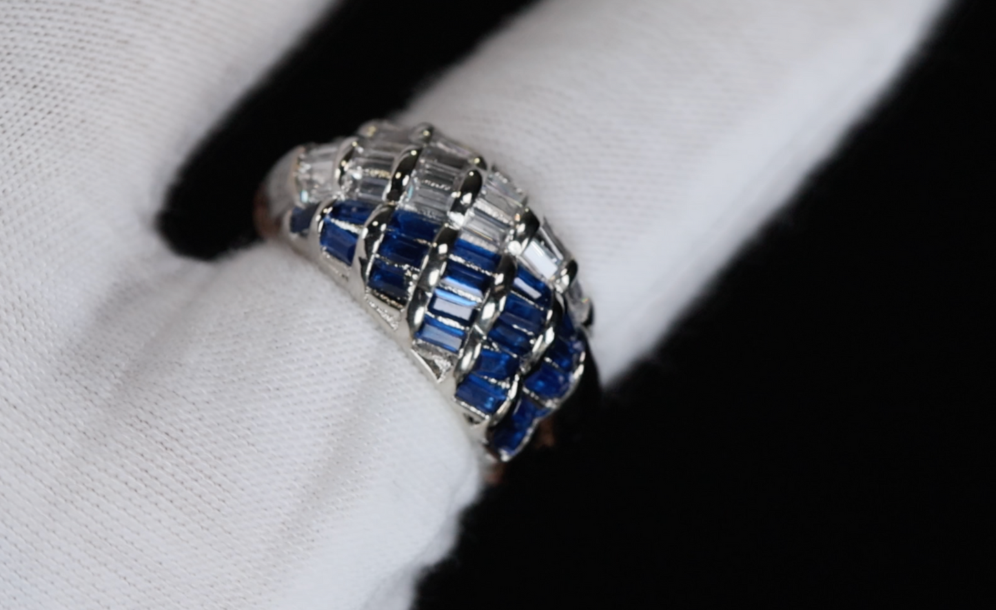 Mens Big Blue Diamond Ring | Mens Baguette Blue Diamond Ring