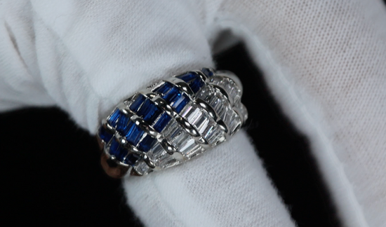 Mens Big Blue Diamond Ring | Mens Baguette Blue Diamond Ring