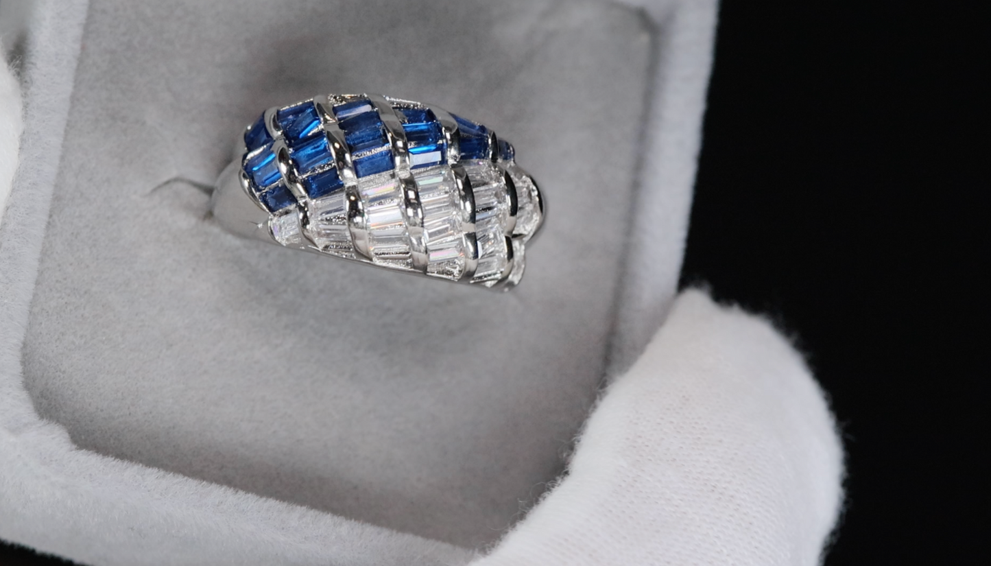 Mens Big Blue Diamond Ring | Mens Baguette Blue Diamond Ring