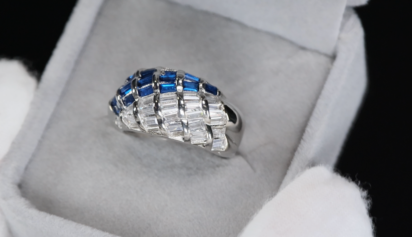 Mens Big Blue Diamond Ring | Mens Baguette Blue Diamond Ring