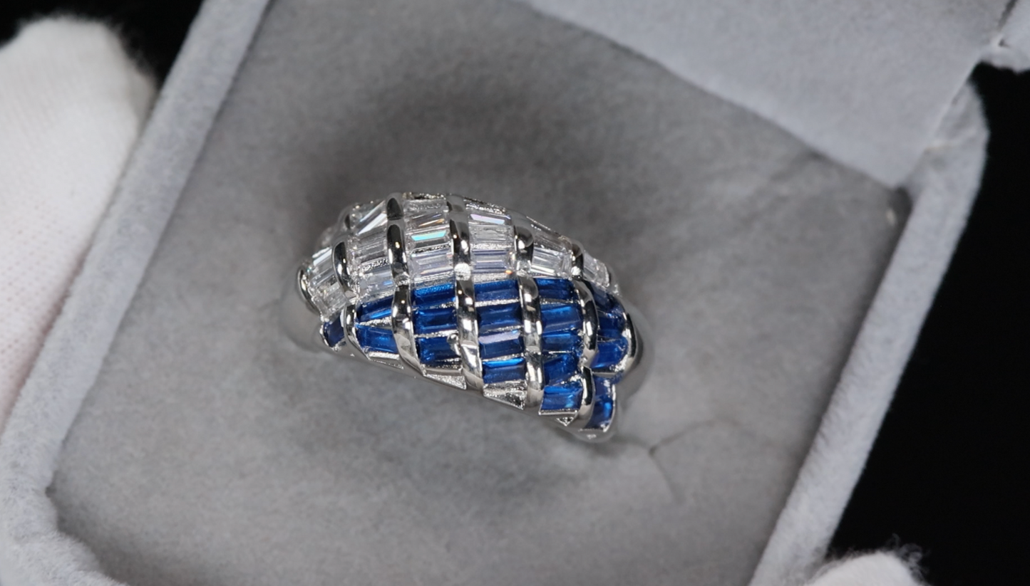 Mens Big Blue Diamond Ring | Mens Baguette Blue Diamond Ring