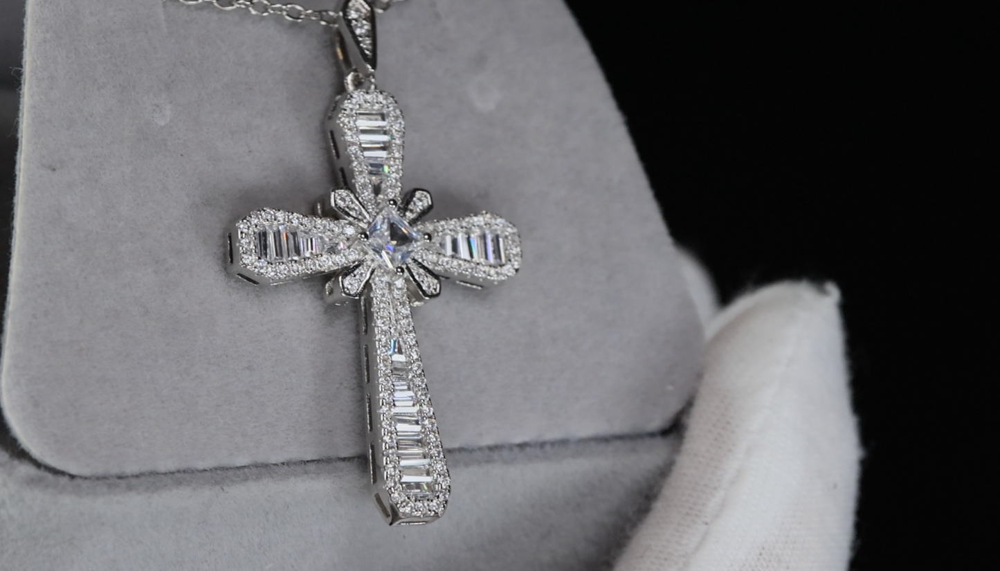 Baguette Cross Pendant | Cross Pendant and Necklace | Iced Out Cross Pendant