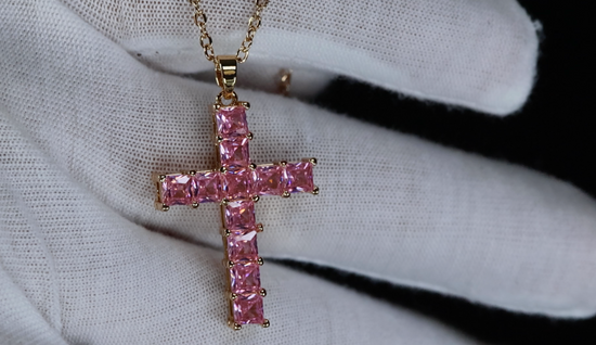 Pink Diamond Cross Pendant | Gold Pink Diamond Cross Pendant