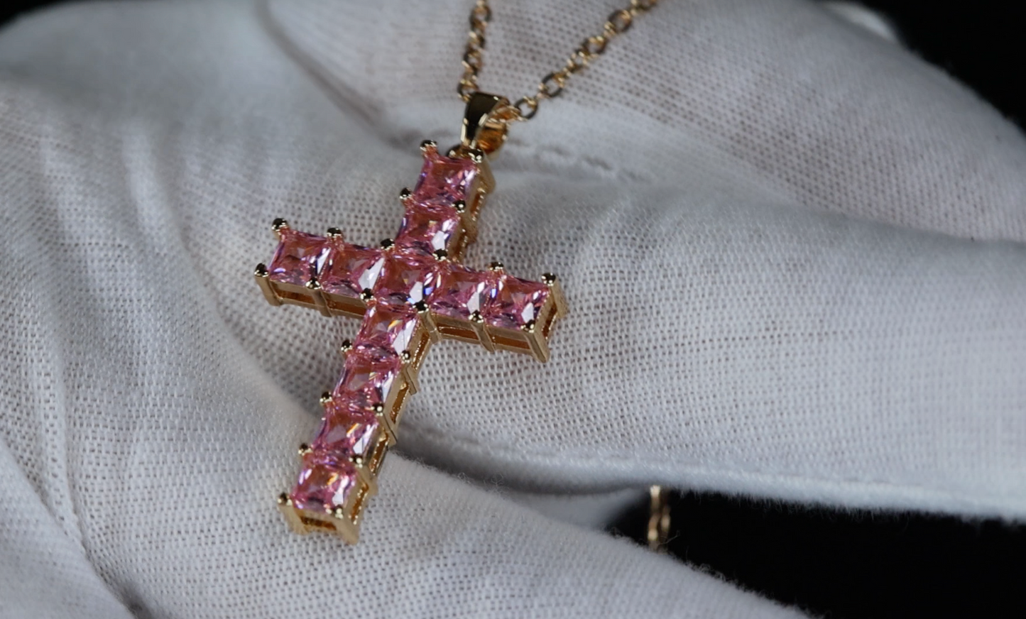 Pink Diamond Cross Pendant | Gold Pink Diamond Cross Pendant