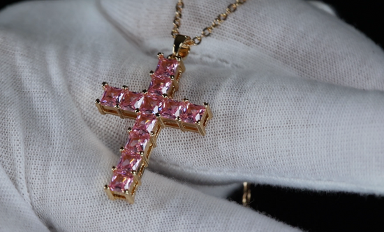 Pink Diamond Cross Pendant | Gold Pink Diamond Cross Pendant