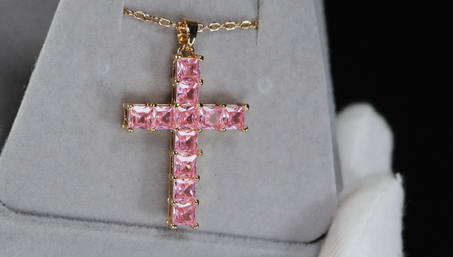 Pink Diamond Cross Pendant | Gold Pink Diamond Cross Pendant