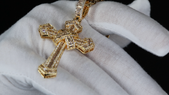 Gold Cross Pendant and Necklace | Cross Chain for Men | Iced Out Cross Pendant