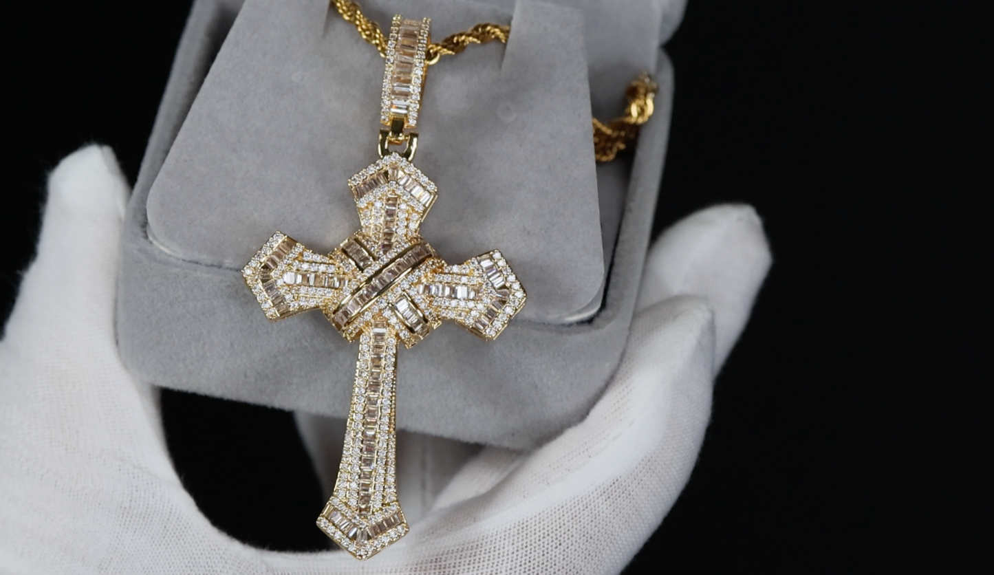 Gold Cross Pendant and Necklace | Cross Chain for Men | Iced Out Cross Pendant