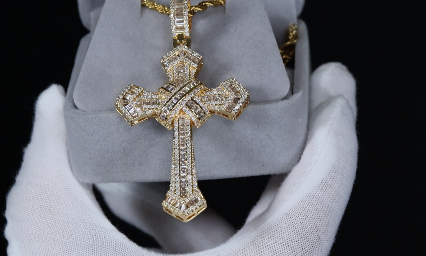 Gold Cross Pendant and Necklace | Cross Chain for Men | Iced Out Cross Pendant