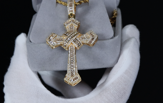 Gold Cross Pendant and Necklace | Cross Chain for Men | Iced Out Cross Pendant