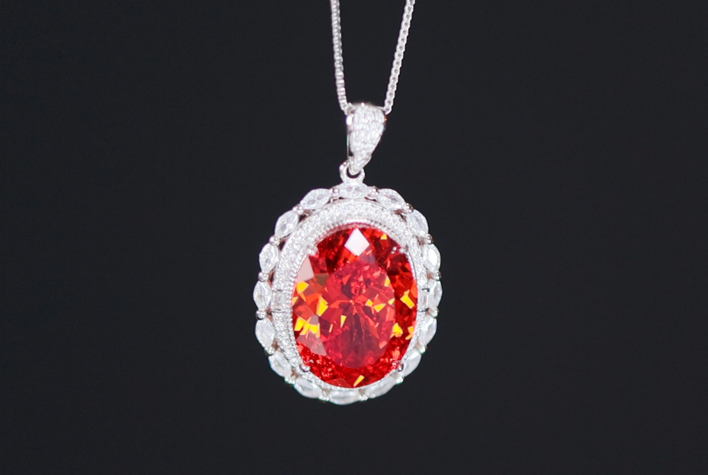 Red Oval Diamond Pendant | Red Diamond Pendant