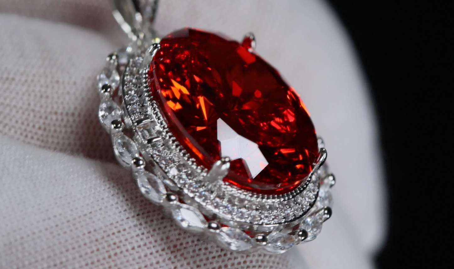 Red Oval Diamond Pendant | Red Diamond Pendant