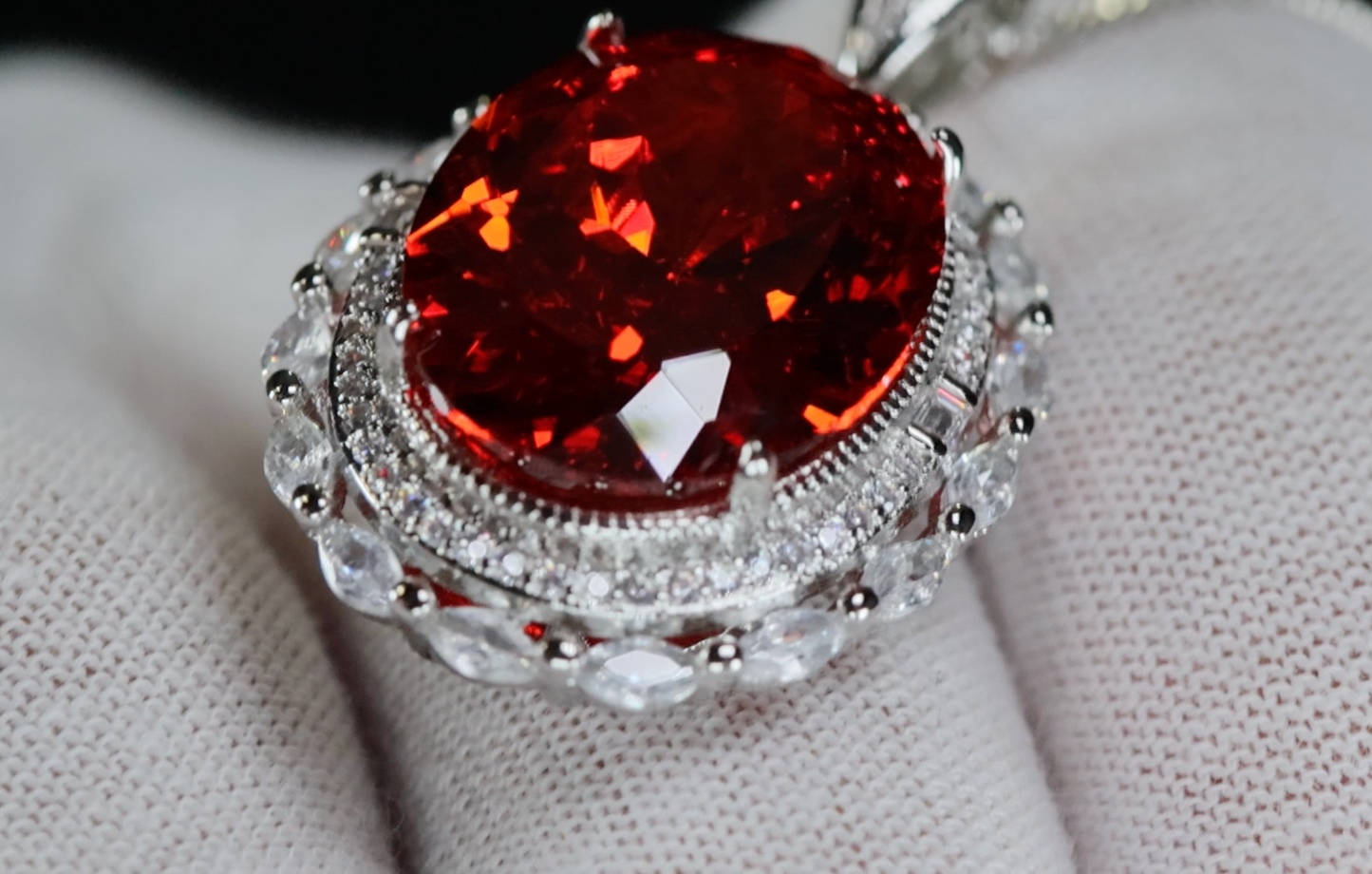 Red Oval Diamond Pendant | Red Diamond Pendant