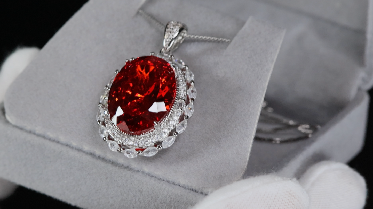 Red Oval Diamond Pendant | Red Diamond Pendant