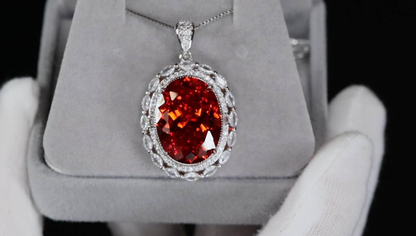 Red Oval Diamond Pendant | Red Diamond Pendant