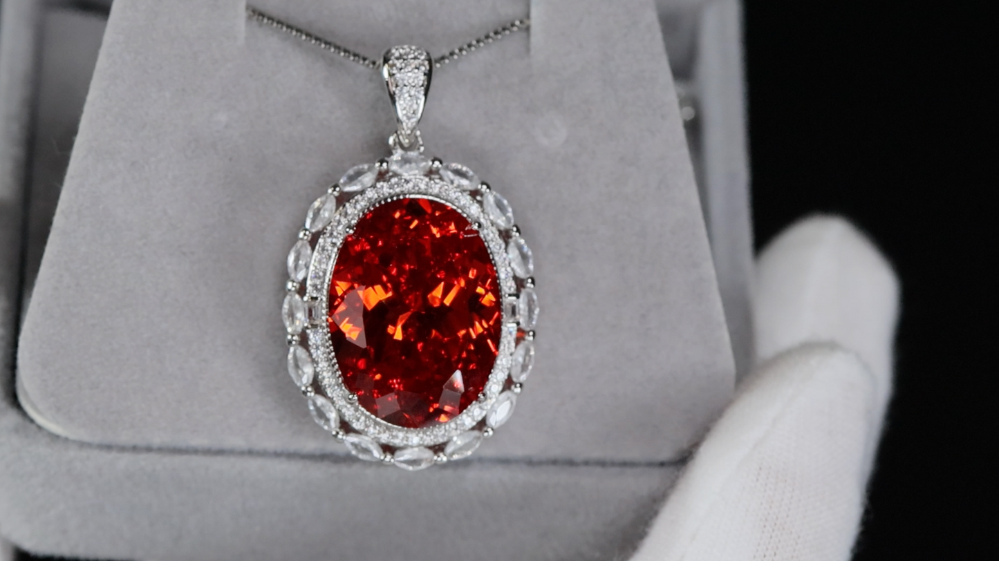 Red Oval Diamond Pendant