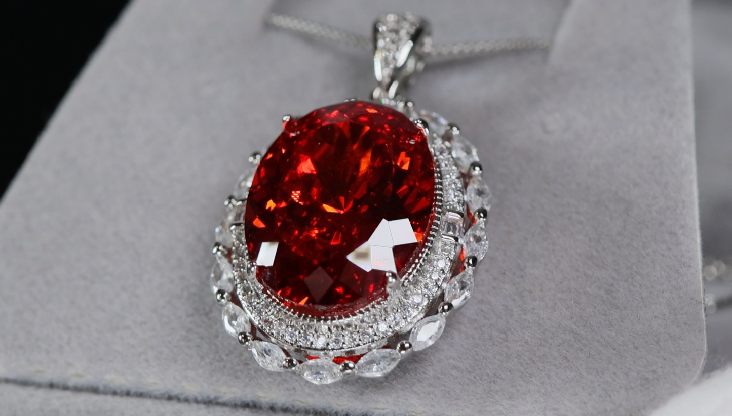 Red Oval Diamond Pendant | Red Diamond Pendant